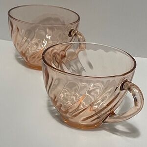 Arcoroc Vintage Pink Swirled Glass French Tea Cups Set of 2